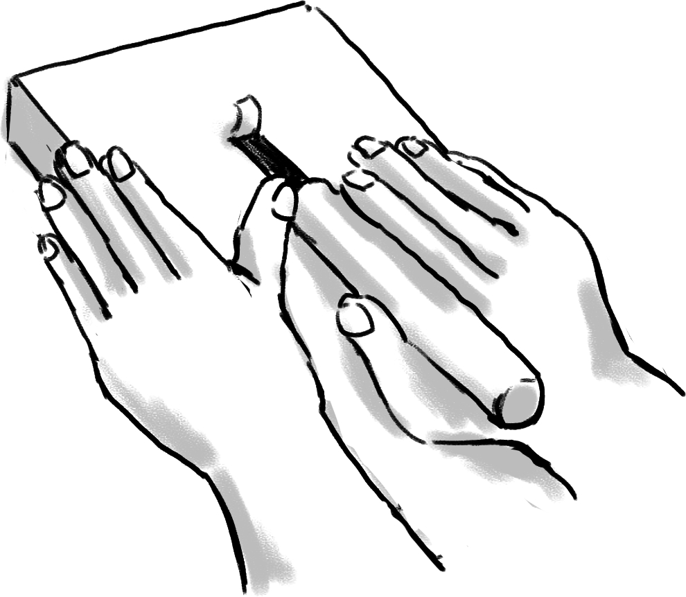 The figure showing basic form to carving a woodblock with a carving chisel