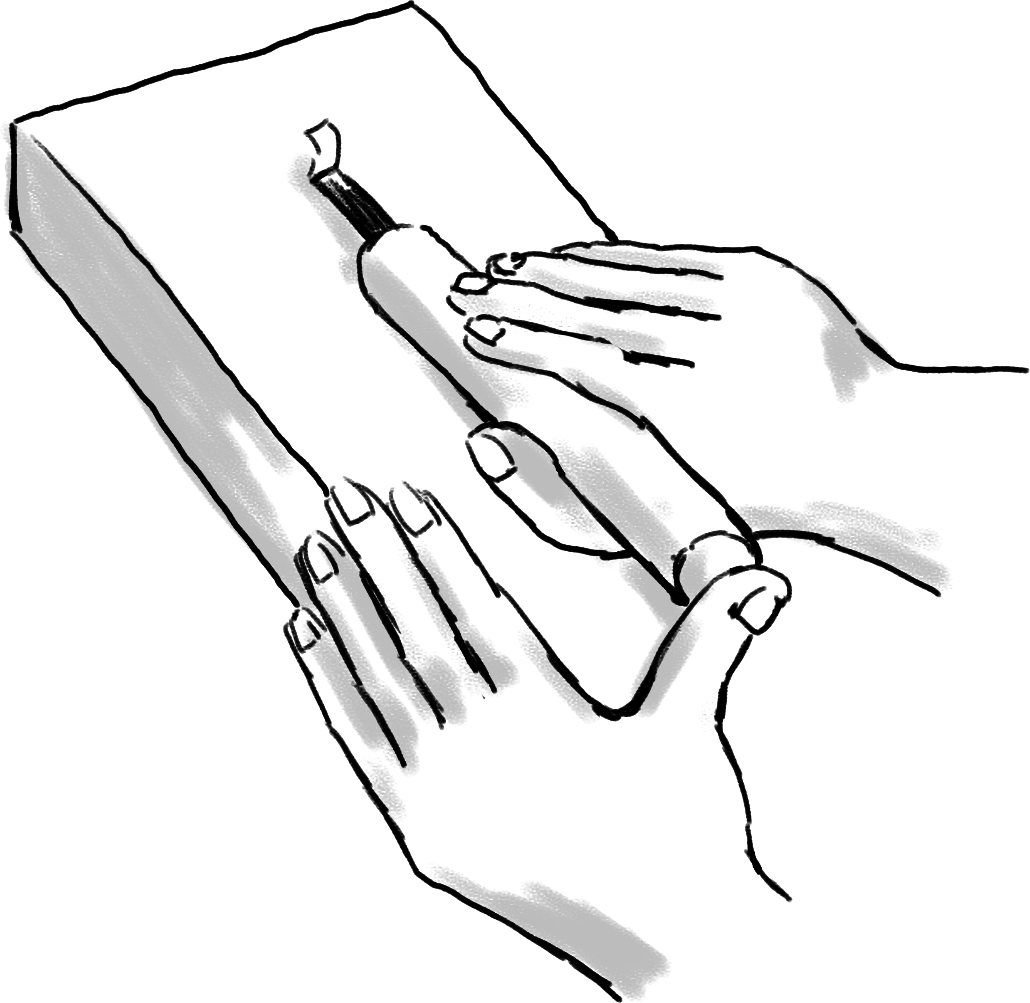 The figure showing when carving wide area on a woodblock with a carving chisel